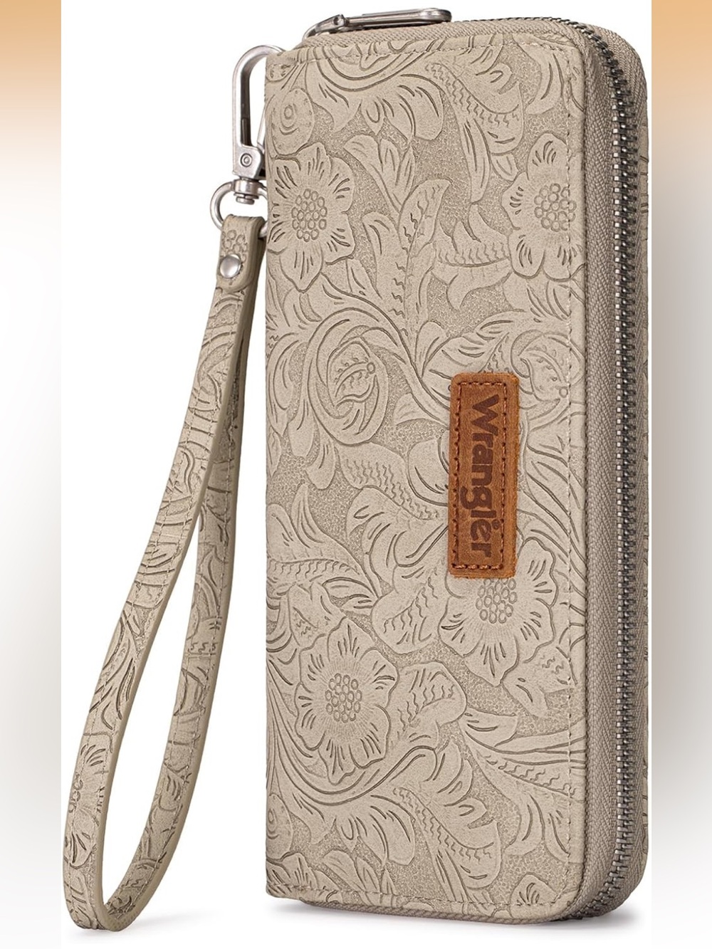 Wrangler Beige Floral Embossed Wristlet wallet